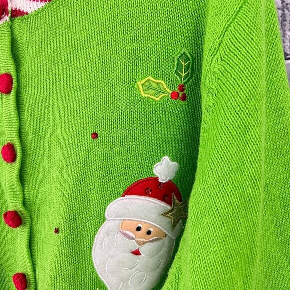 Vintage Tiara International Christmas Santa Cardigan Sweater With Red & White Tr - Picture 5 of 11